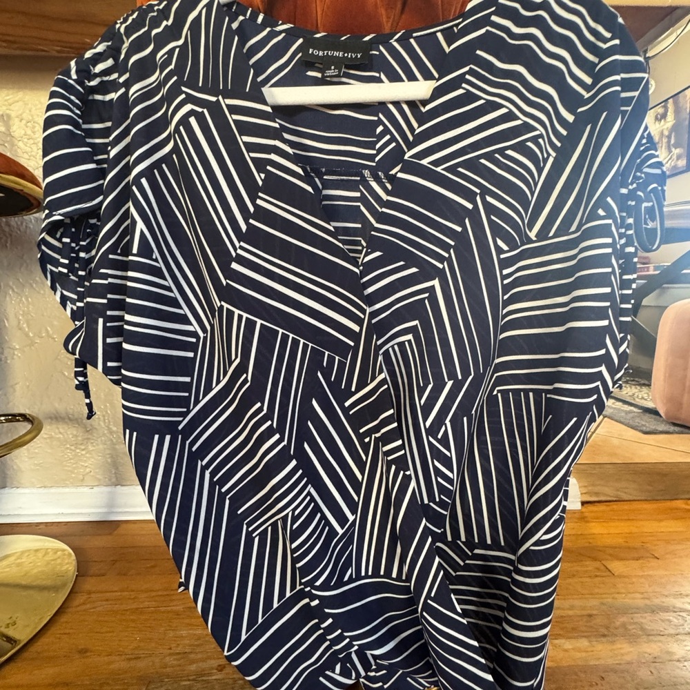 Navy and White Striped Women's Blouse